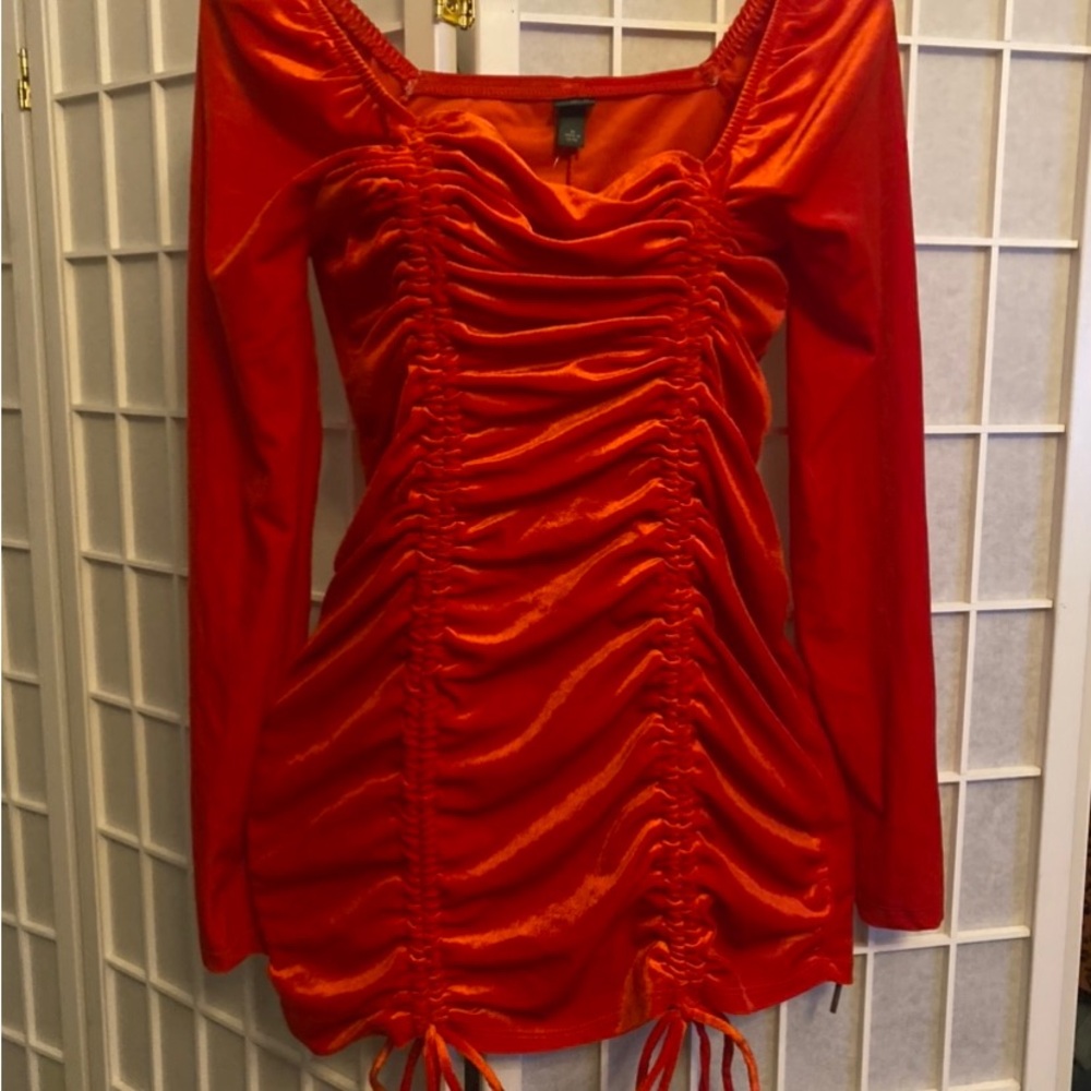 Wild Fable Vibrant Orange Ruched Dress